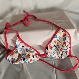 Colorful Leaf Print Bikini with Red Trim